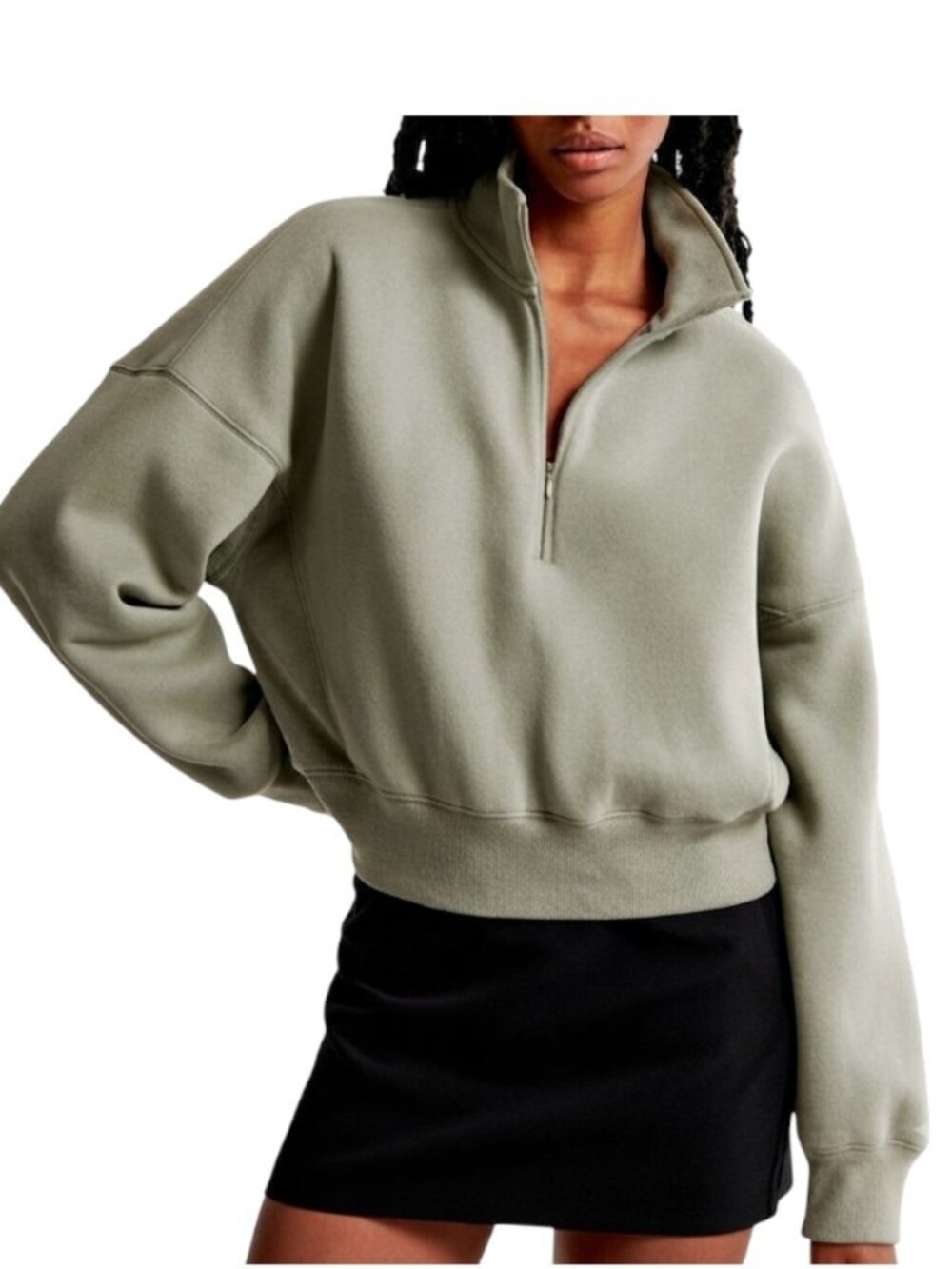Abercrombie & Fitch Max Essentials Sunday Half Zip Top Long Sleeve Green Medium